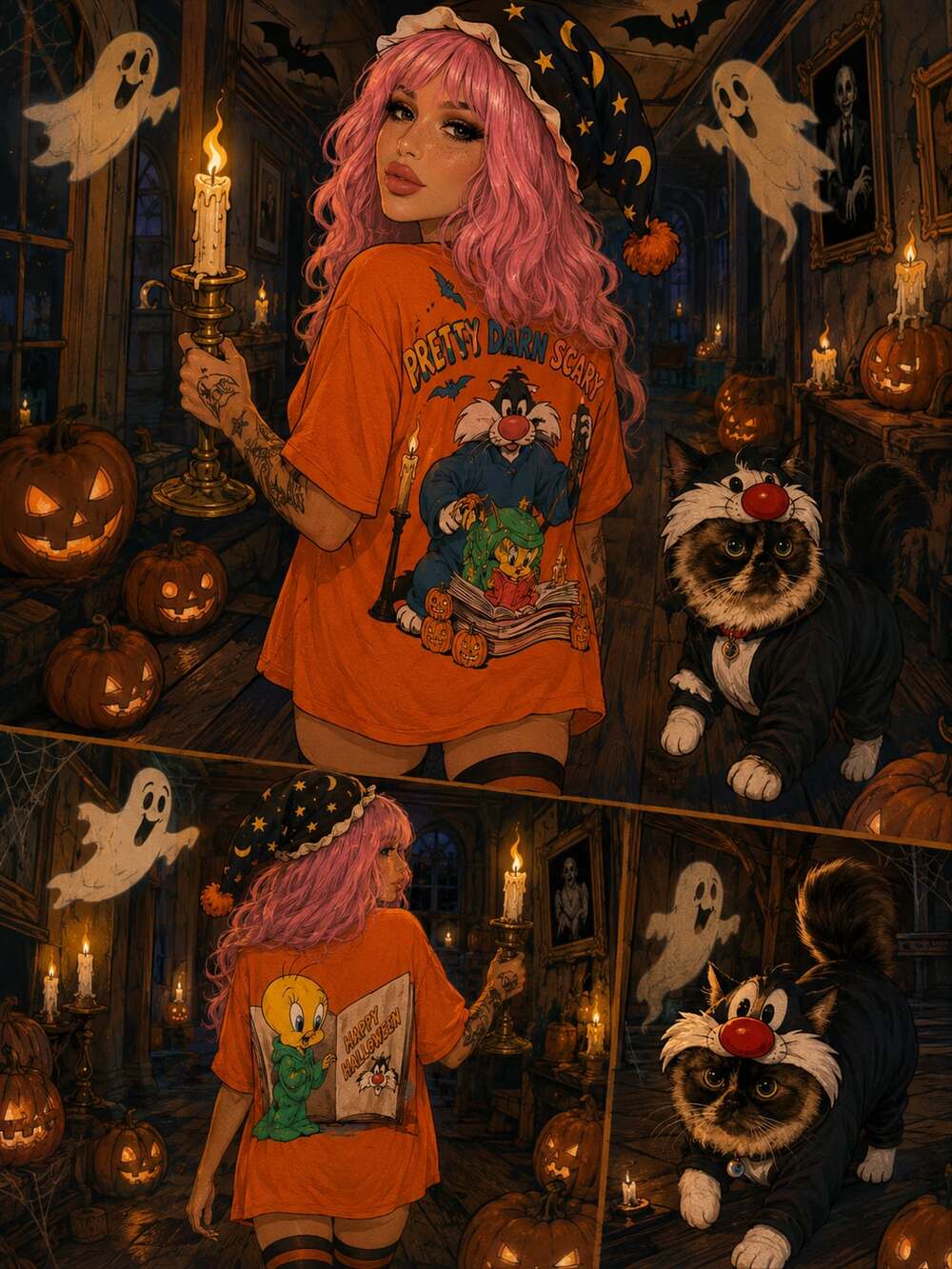 Vintage 1998 Looney Tunes 'Pretty Darn Scary' Halloween T-Shirt Sz. 3XL